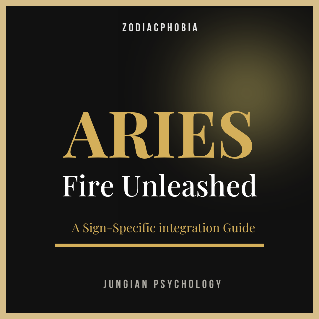 Book cover of 'ARIES: Fire Unleashed' by Zodiacphobia with gold and white text on a black background.